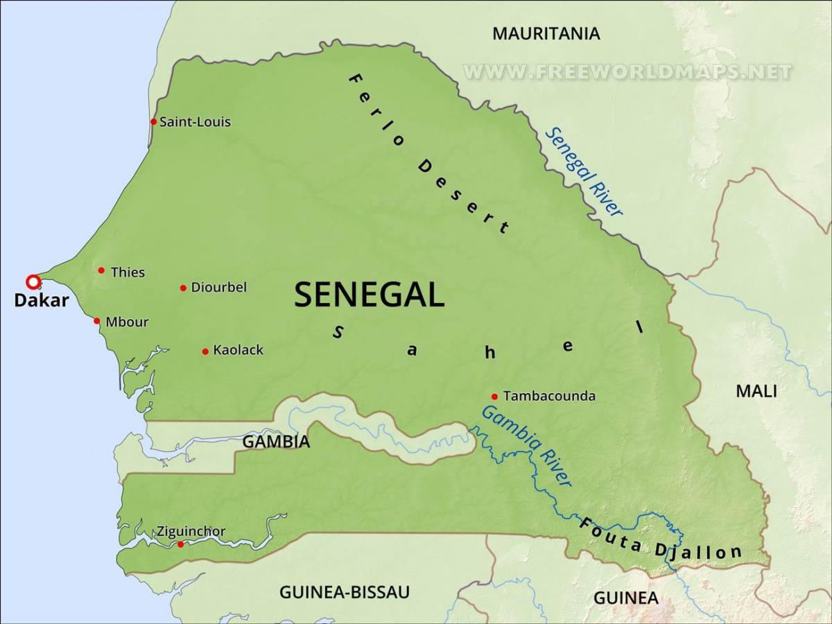 mapa fyzickej mape Senegal