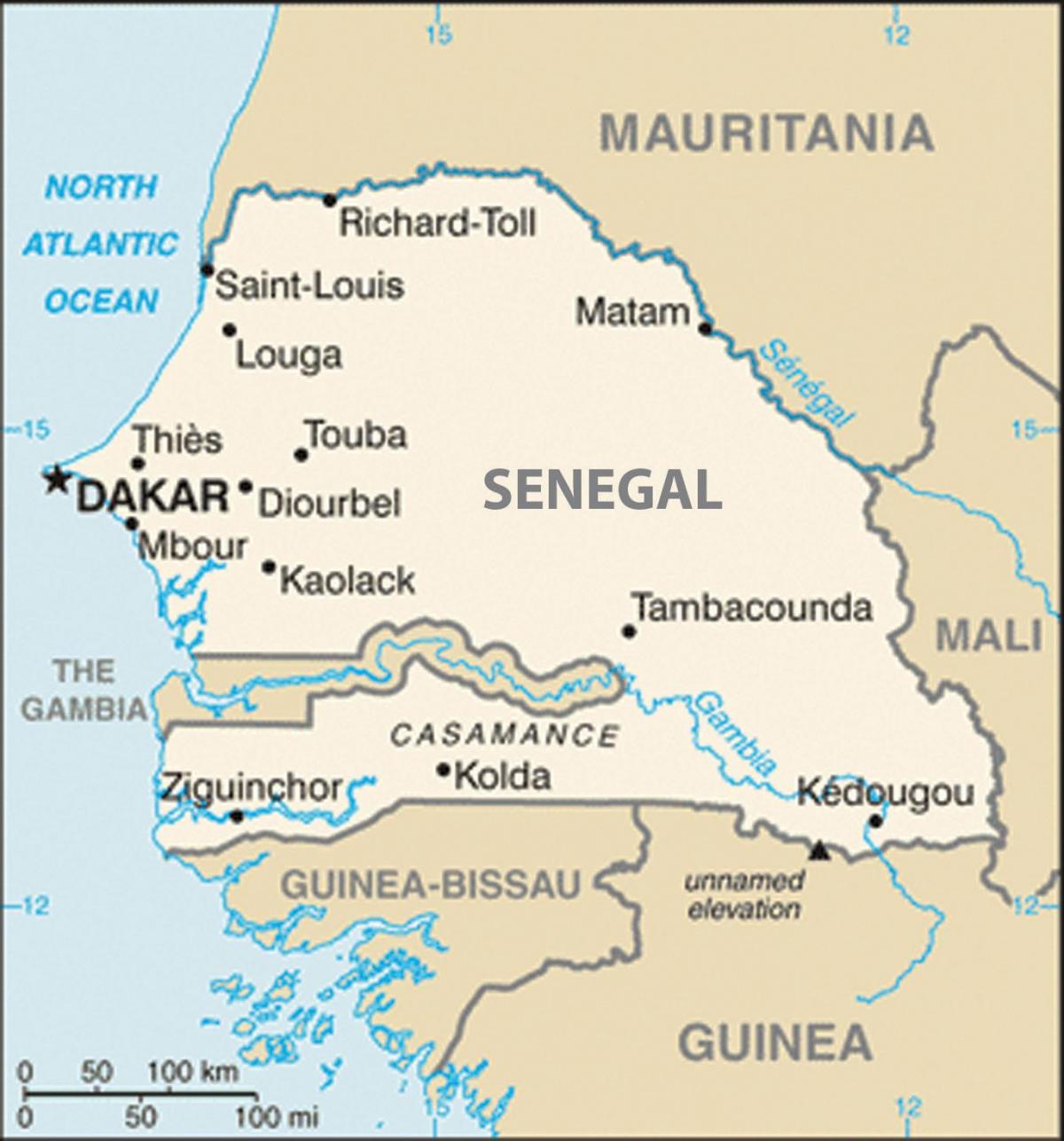 mapa Senegal a okolitých krajín