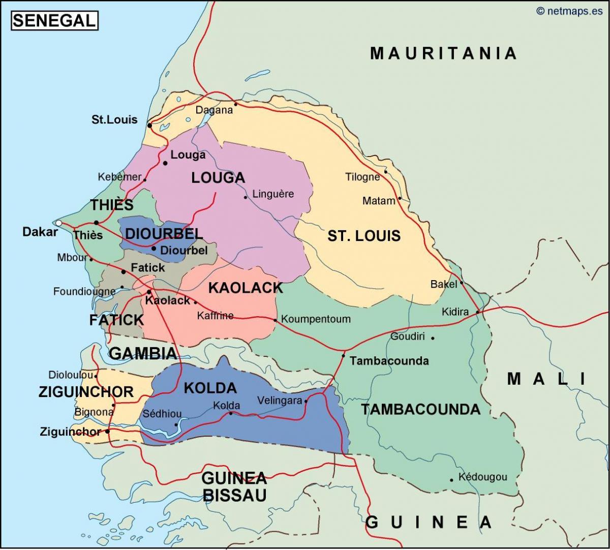 mapa Senegal krajiny