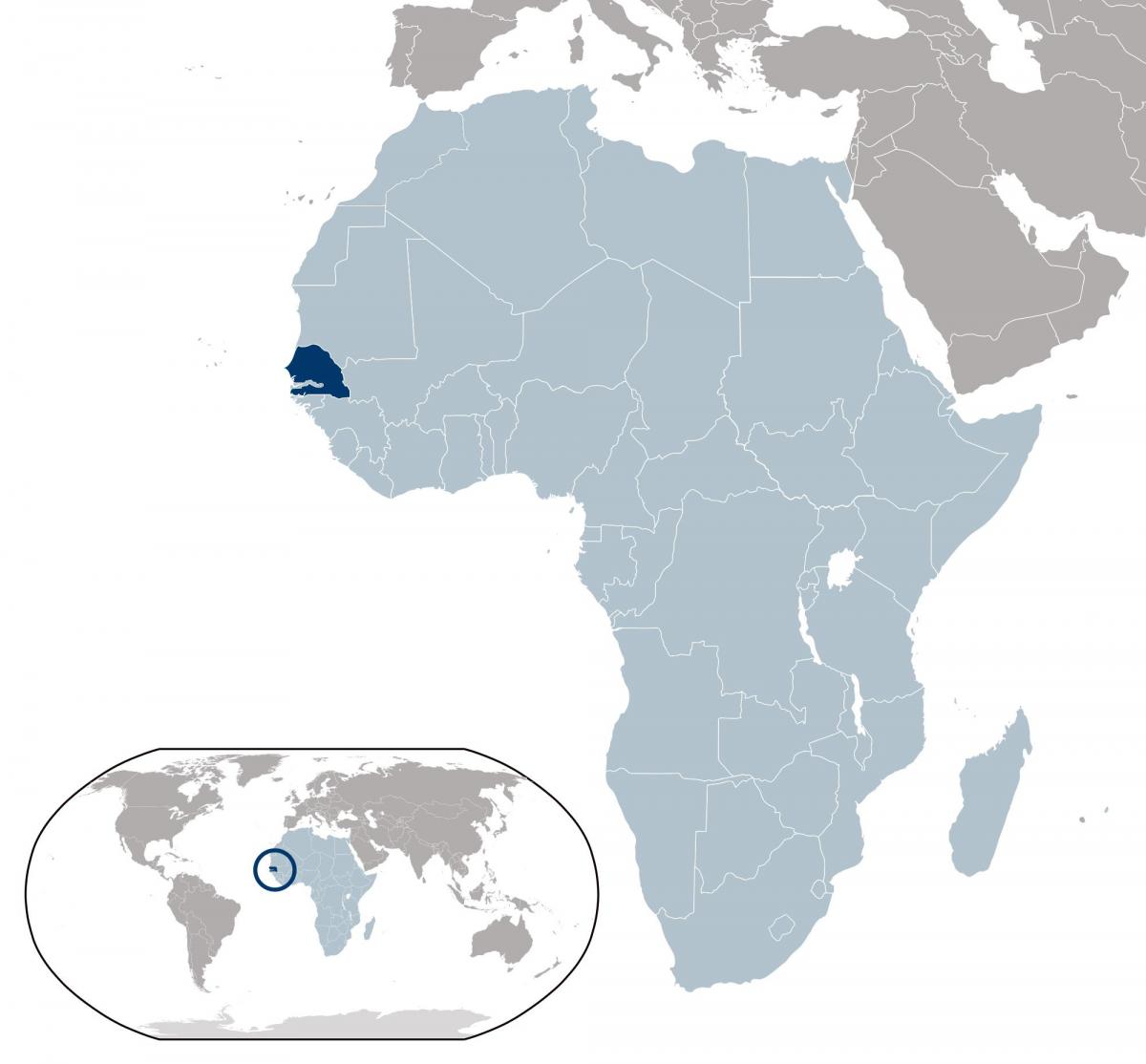 mapa Senegal miesto na svete