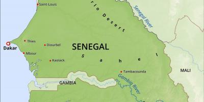 Mapa fyzickej mape Senegal